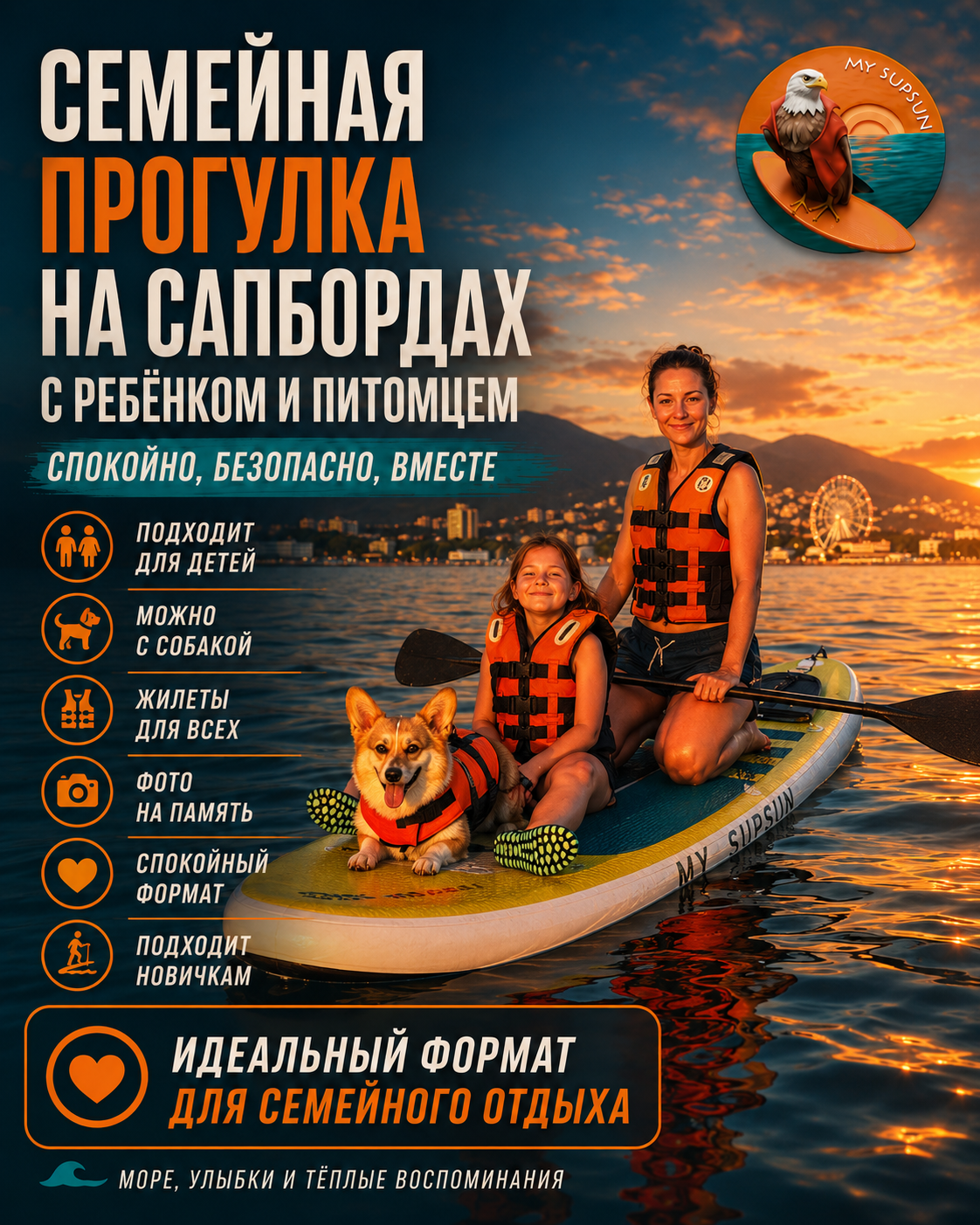Семейная SUP-прогулка с ребёнком в Лазаревском