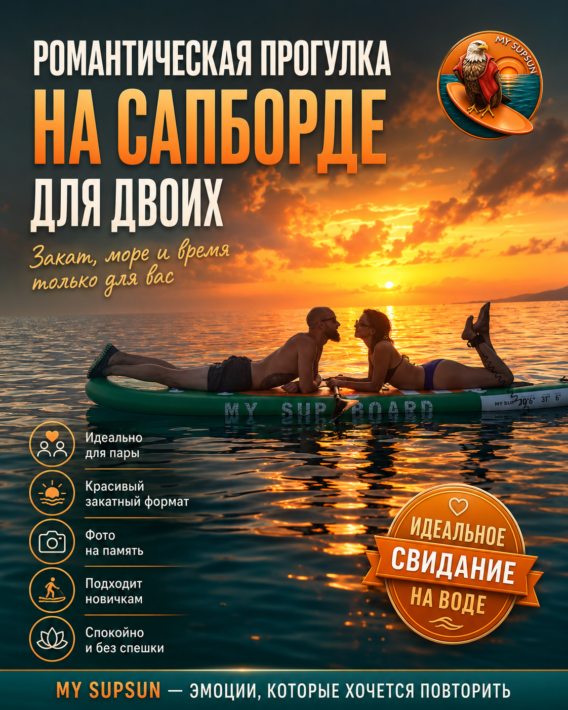 Романтическая фотосессия на SUP у моря